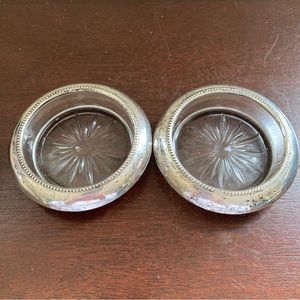 Frank M Whiting Co. Sterling Silver Rimmed Pressed Glass Coasters-1960 Set of 2